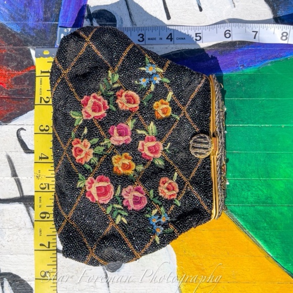 Antique French glass beaded 20s Art Deco Point de Beauvais embroidered - Picture 14 of 15